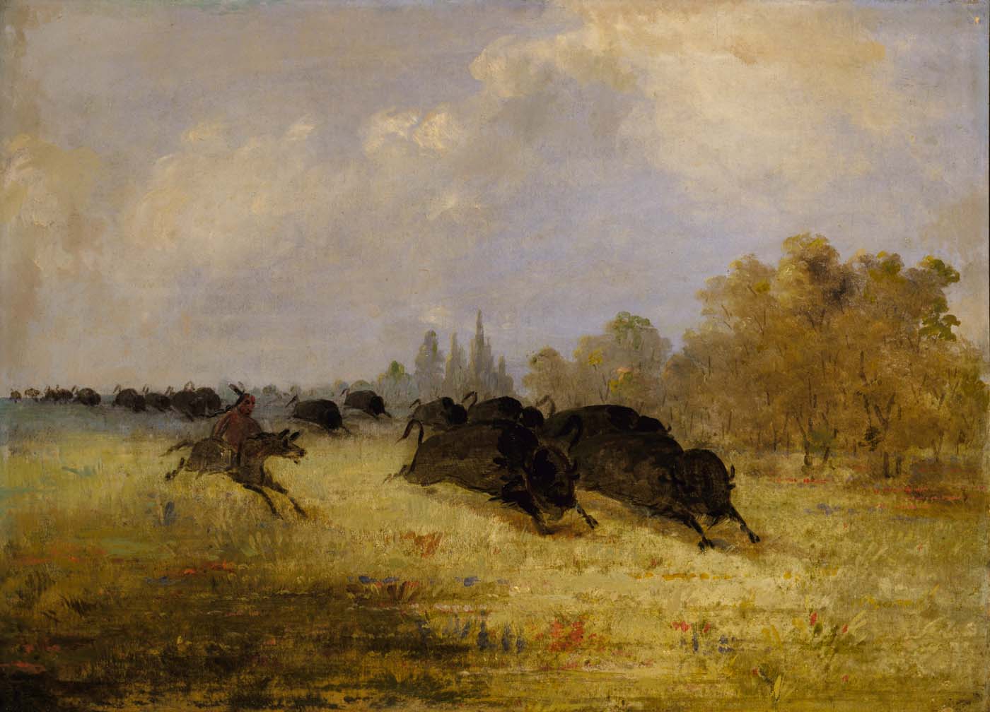Indiens Caddo chassant le bison, Cross Timbers, Texas - George Catlin