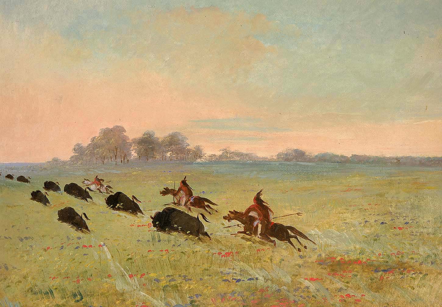Indiens Comanches chassant le bison - George Catlin