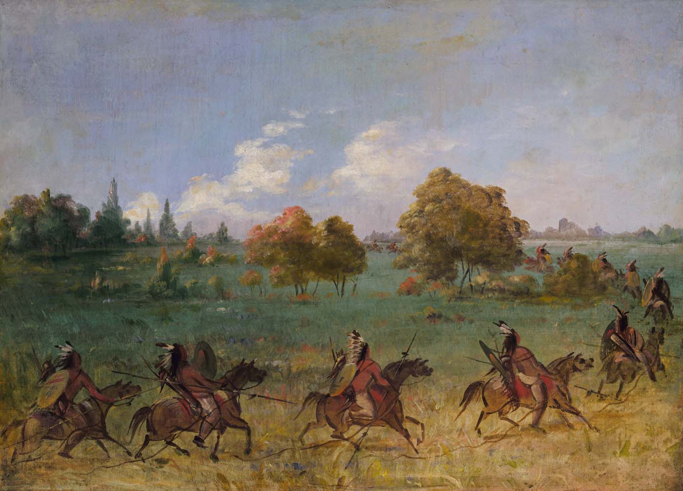 Groupe de guerre comanche en marche, entièrement équipé - George Catlin