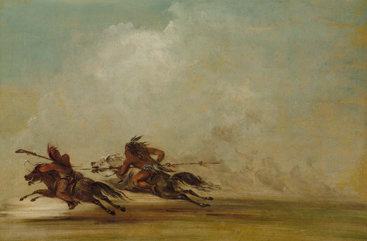 Guerrier Comanche lançant un Osage, à pleine vitesse - George Catlin