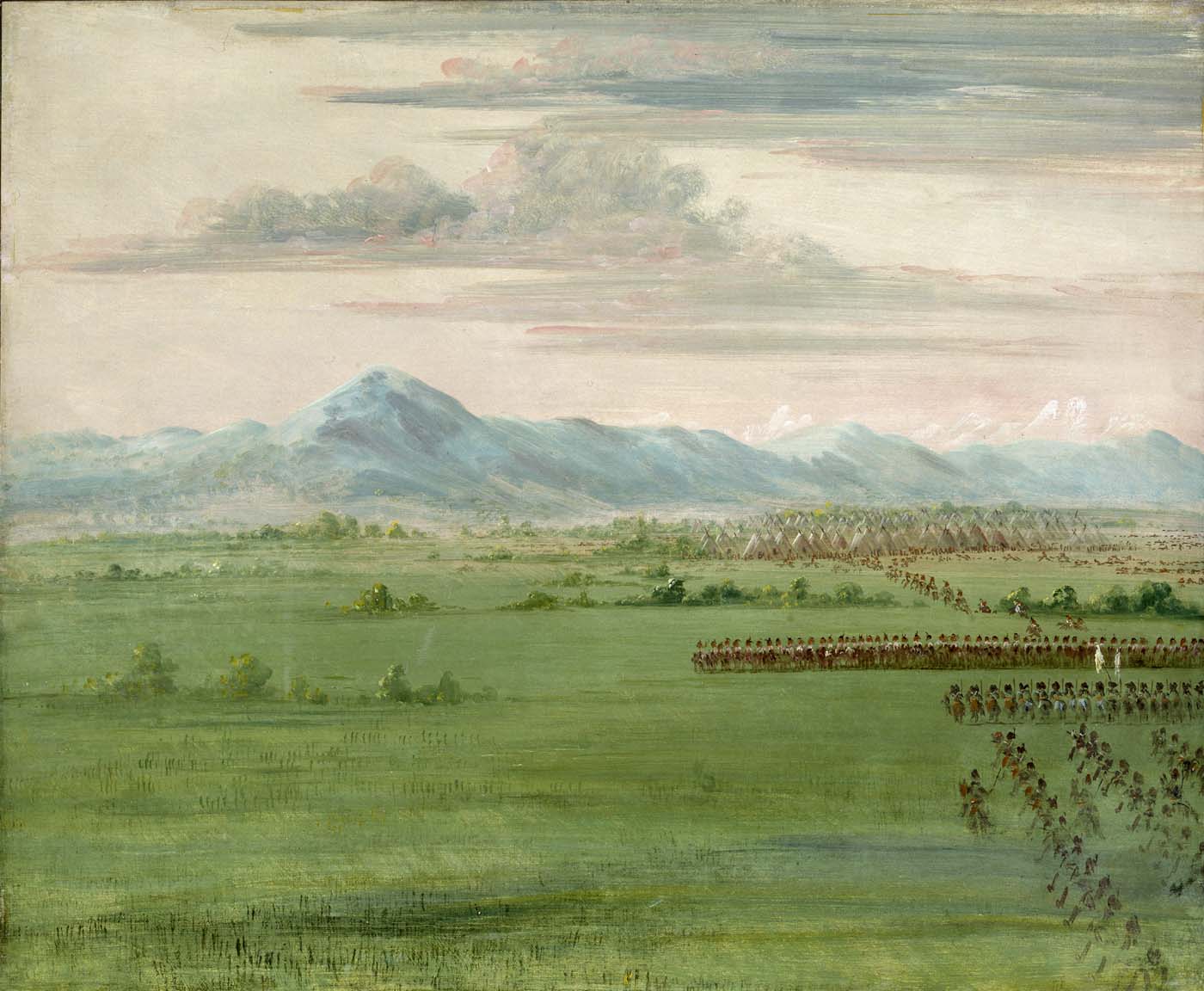 Guerriers Comanches, avec drapeau blanc, recevant les dragons - George Catlin