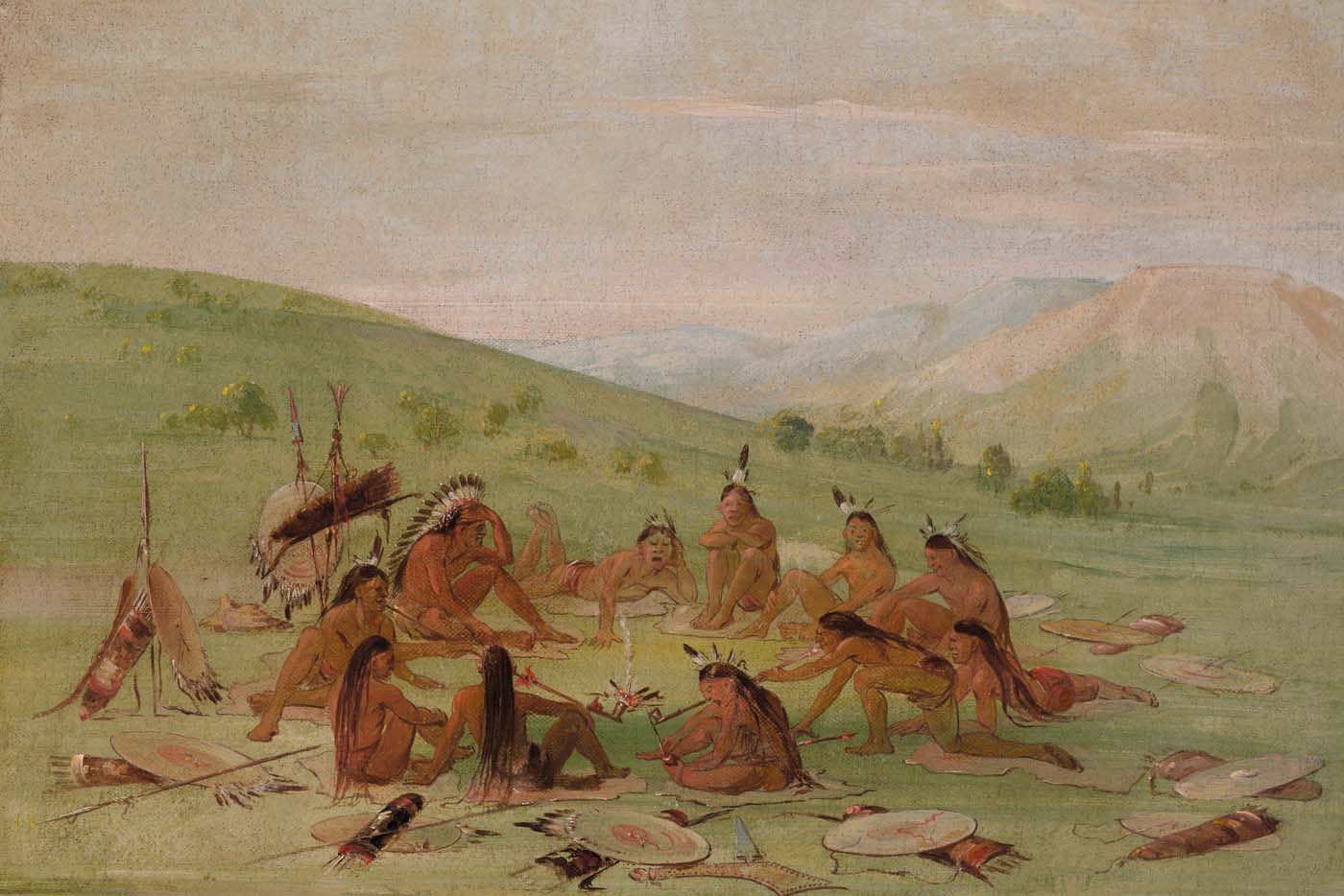 Parti de la guerre à pied au conseil, Mandan - George Catlin