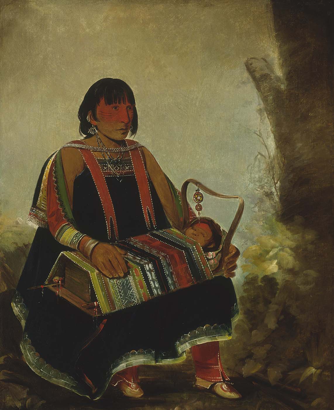 Jú-ah-kís-gaw, Femme avec son enfant dans un berceau - George Catlin