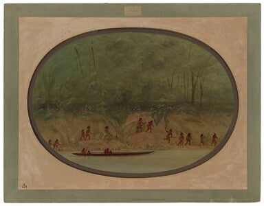 Indiens Lengua remontant les rapides du Rio Uruguay - George Catlin