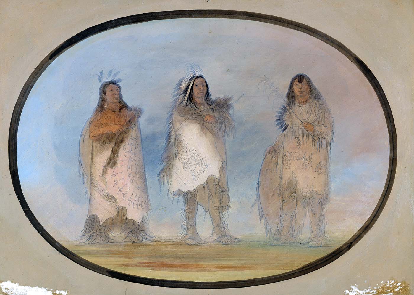 Petit Ours, Vent Raide, Le Chien ; Trois Guerriers Distingués de la Tribu Sioux - George Catlin