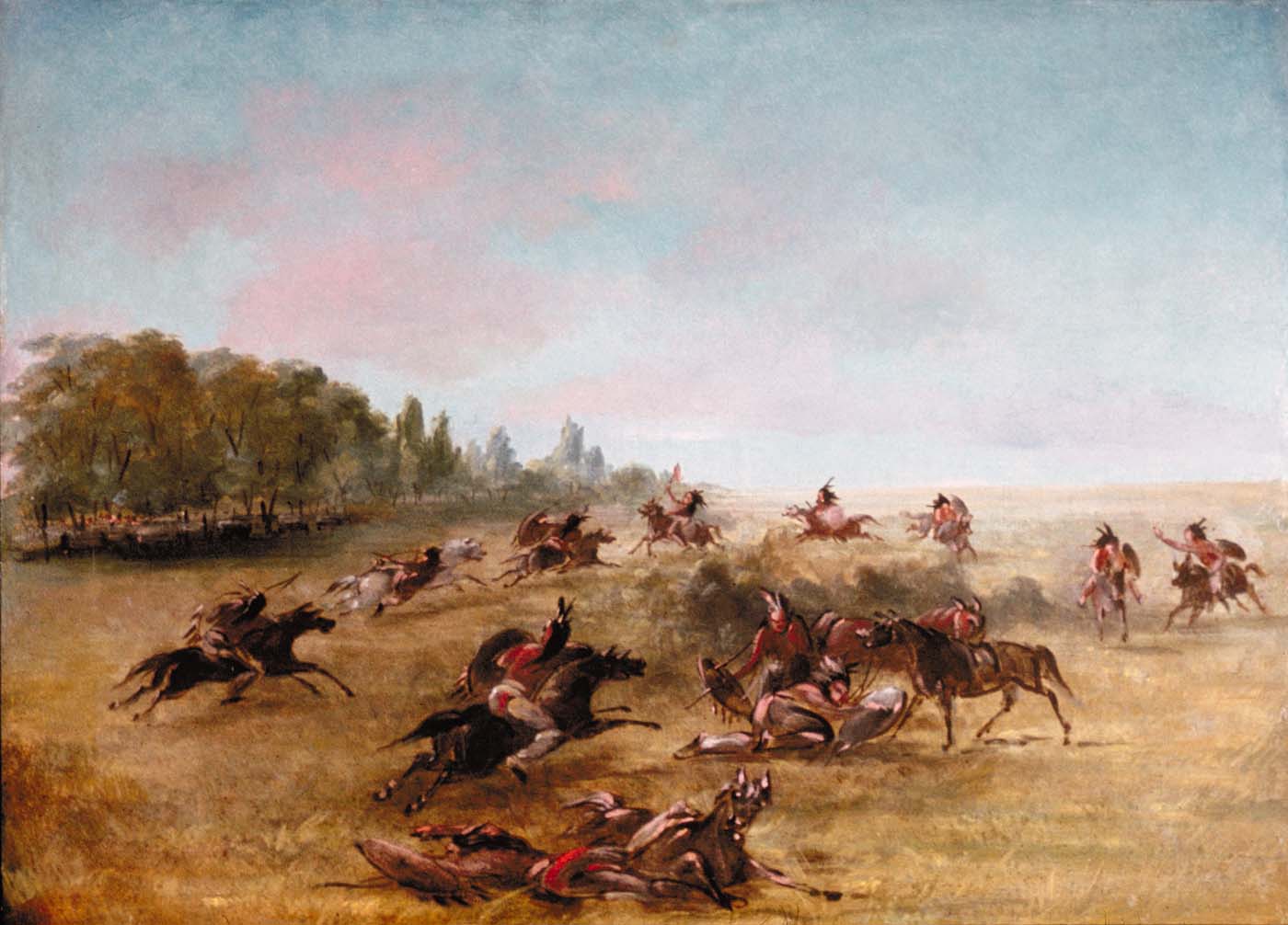 Groupe de guerre monté parcourant un fourré - George Catlin