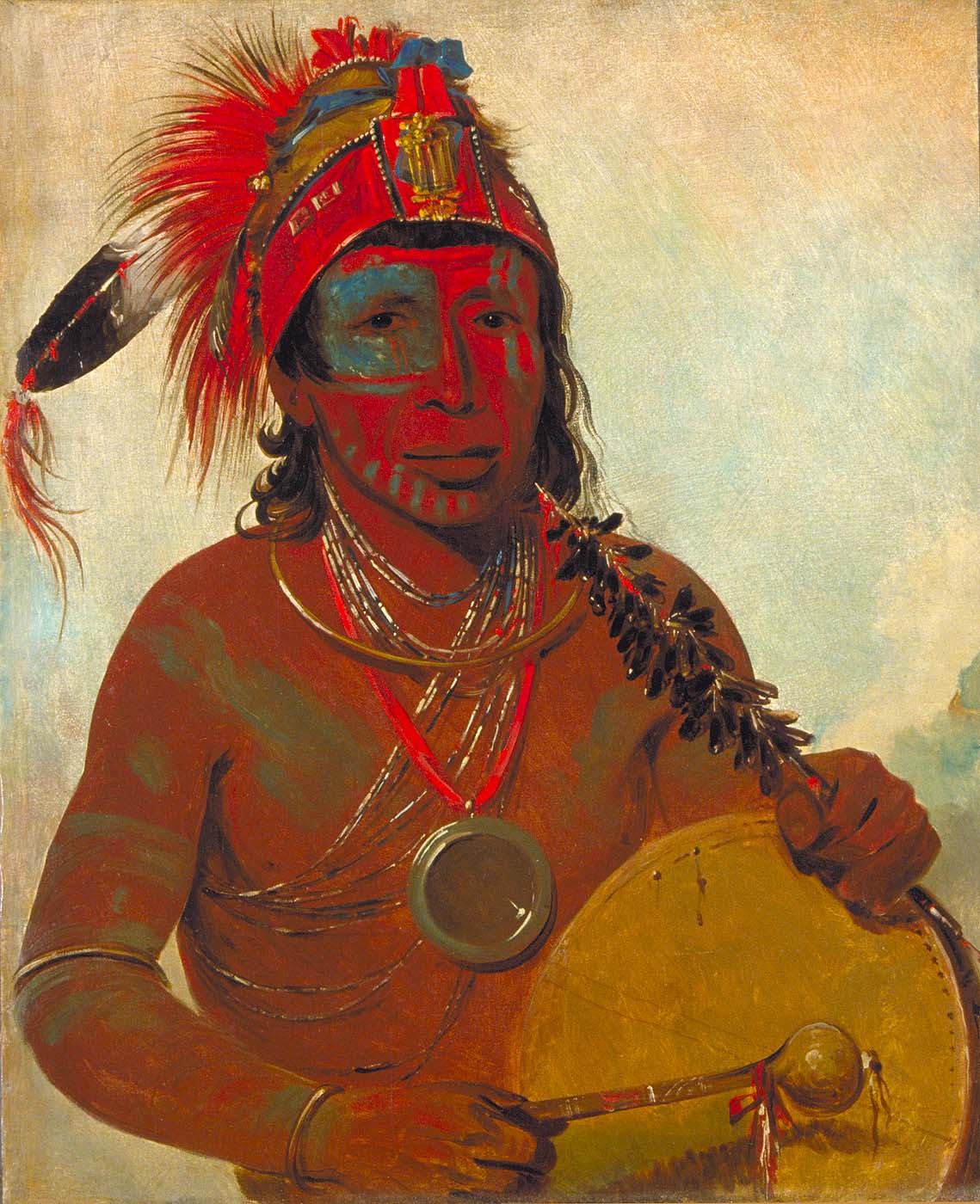 Tóh-to-wah-kón-da-pee, Médecine Bleue, un guérisseur du groupe Ting-ta-to-ah - George Catlin