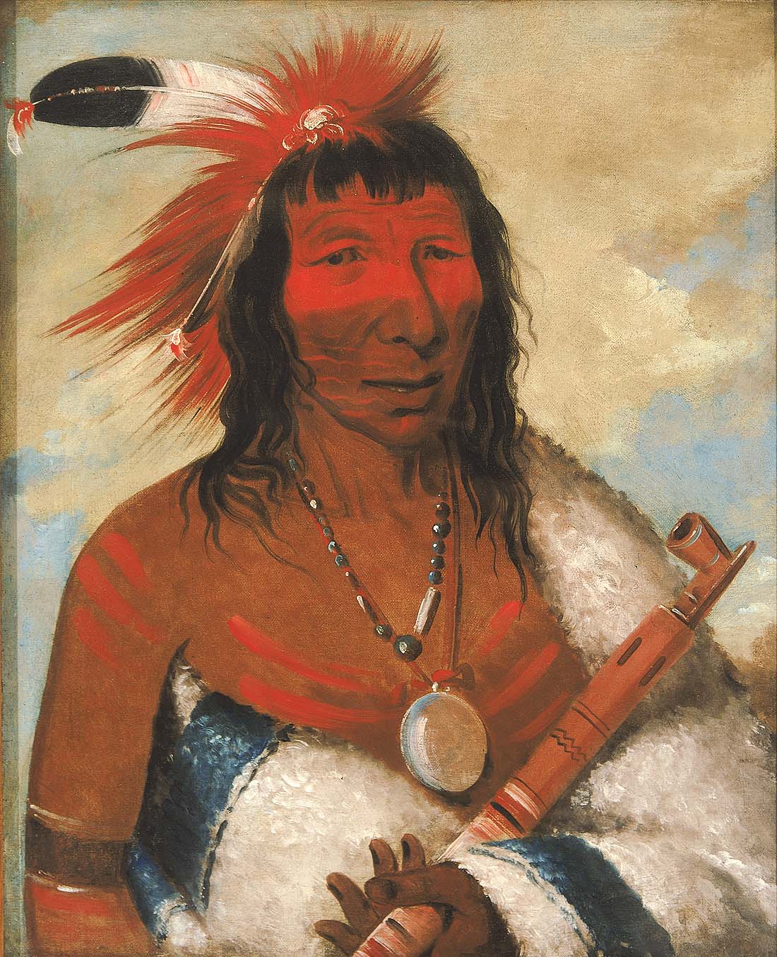Wá-nah-de-túnk-ah, Grand Aigle (ou Chien Noir), Chef de la bande O-hah-kas-ka-toh-y-an-te - George Catlin