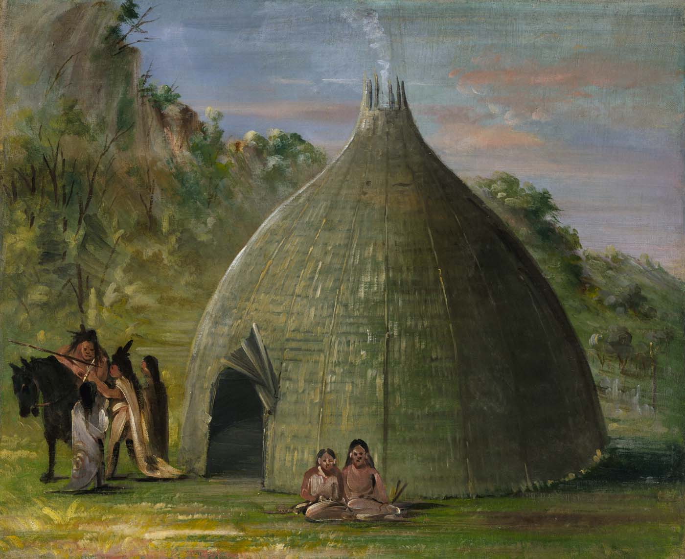 Wichita Lodge, toit de chaume avec herbe des prairies - George Catlin