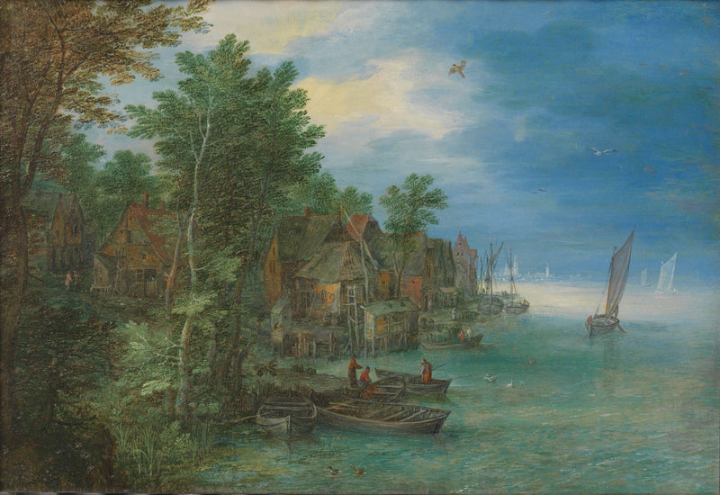 Vue d'un village au bord d'une rivière - Jan Brueghel l'Ancien