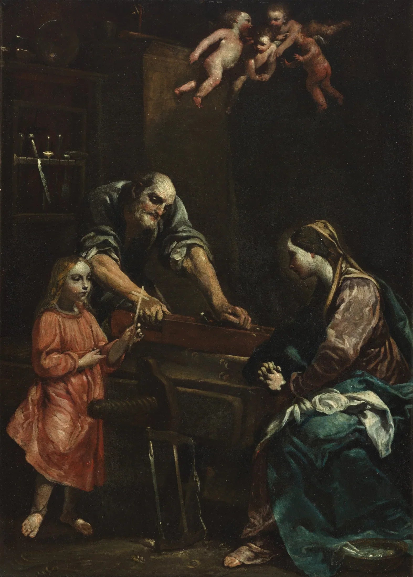 Jésus, Marie et Joseph dans l'atelier - Giuseppe Maria Crespi image 1 tableau peint à l’huile sur toile
