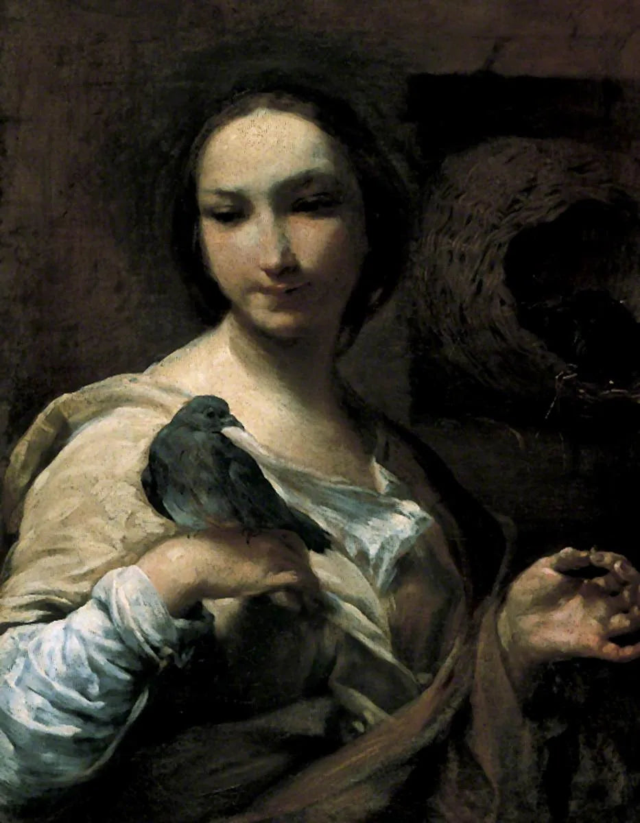 Fille tenant une colombe - Giuseppe Maria Crespi image 1 reproduction de peinture à l’huile