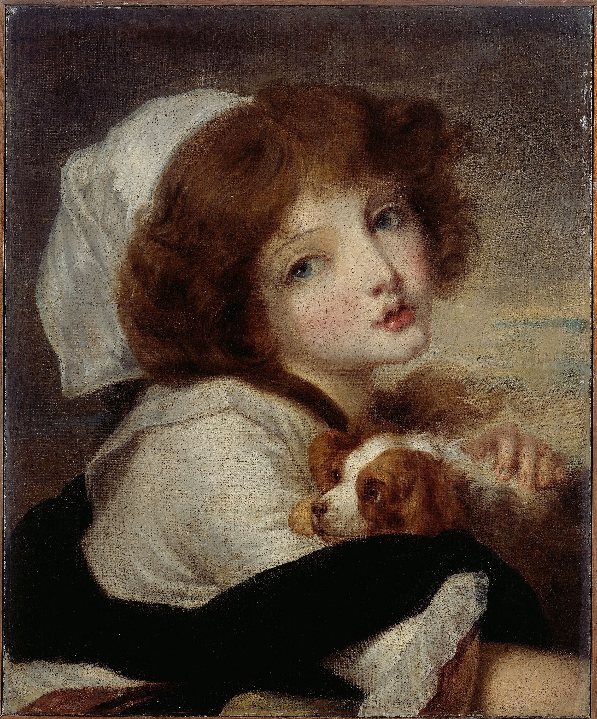 Portrait de fillette au petit chien - Jean-Baptiste Greuze - Alpha Reproduction