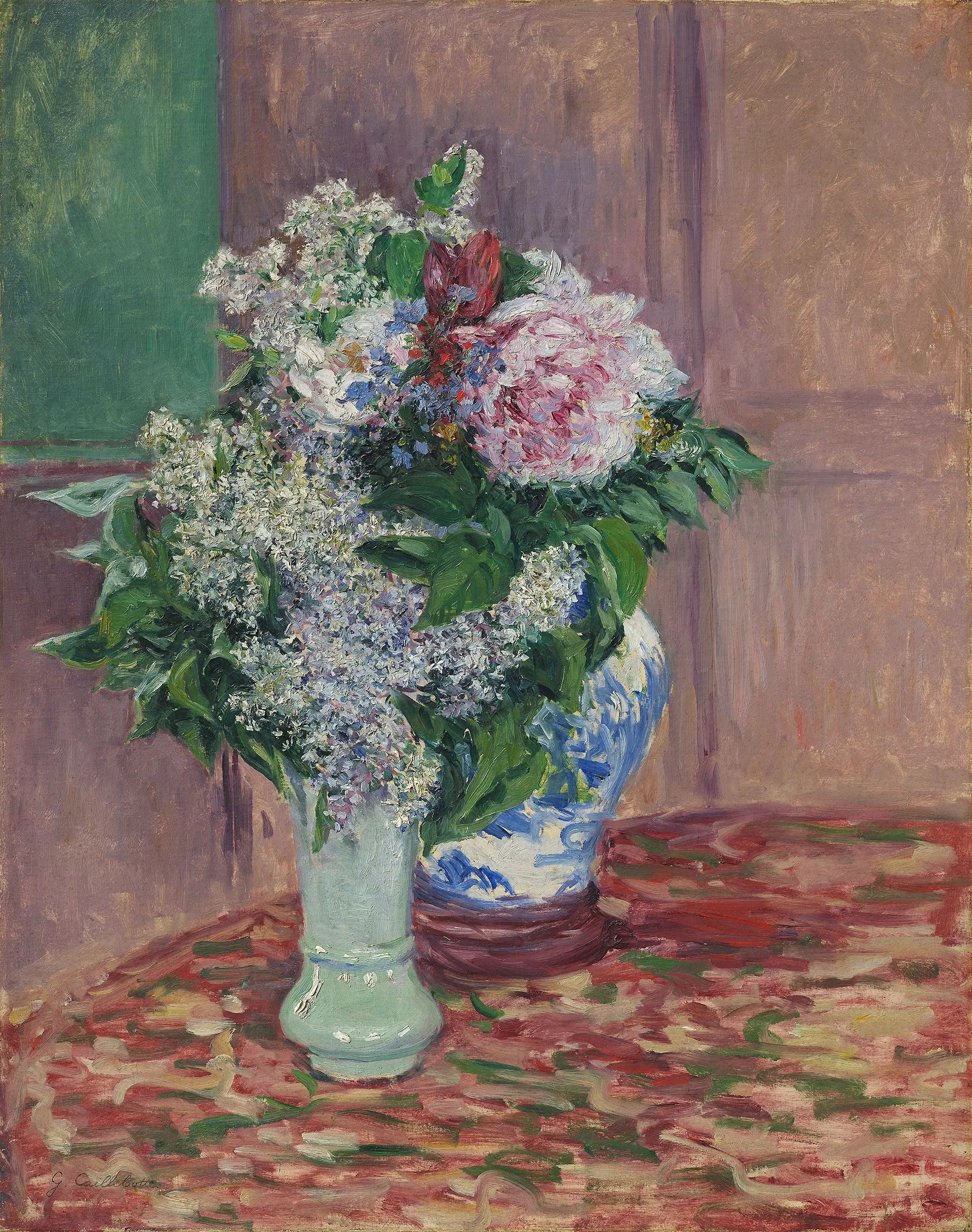 Reproduction du tableau « Lilas et pivoines dans deux vases - Gustave Caillebotte » par Alpha Reproduction en peinture à l’huile
