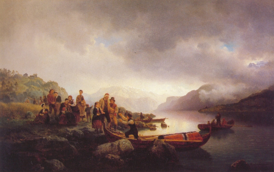 Procession funèbre sur le Sognefjord, Hans Fredrik Gude, 1853, peinture à l’huile
