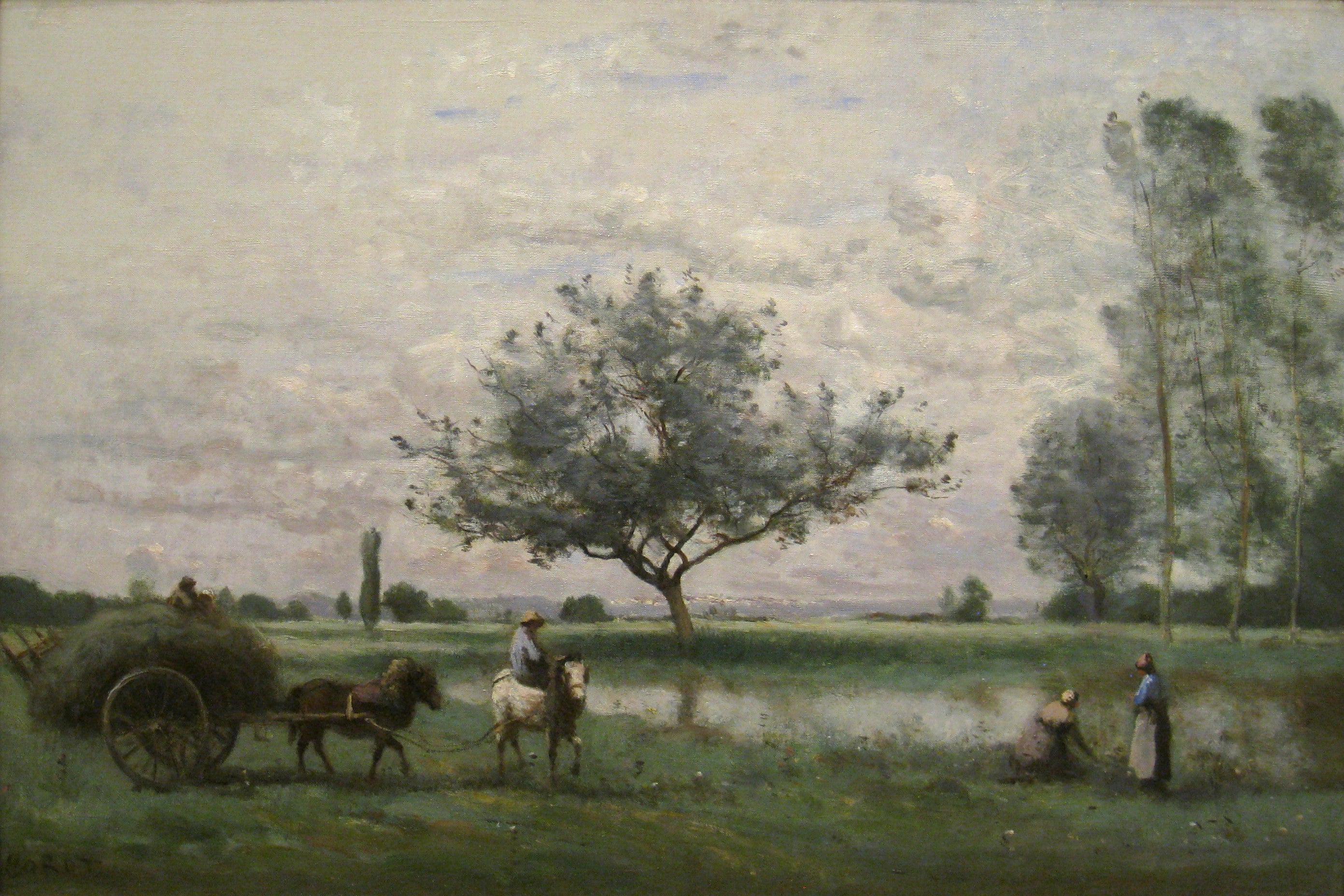 Charrette de foin longeant une rivière - Jean-Baptiste Camille Corot