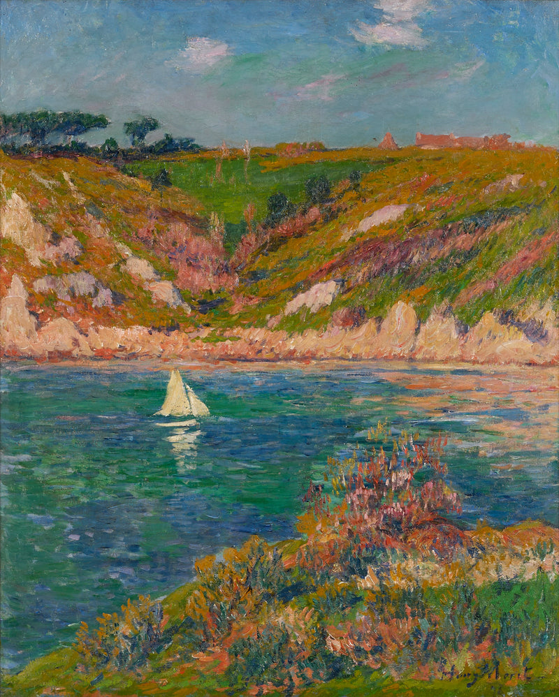 ทัศนียภาพของ Doëlan ด้วยเรือใบสีขาว - Henry Moret