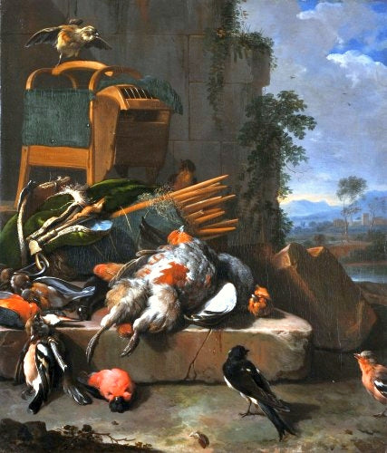 Nature morte aux oiseaux (Matériel de chasse). - Melchior de Hondecoeter