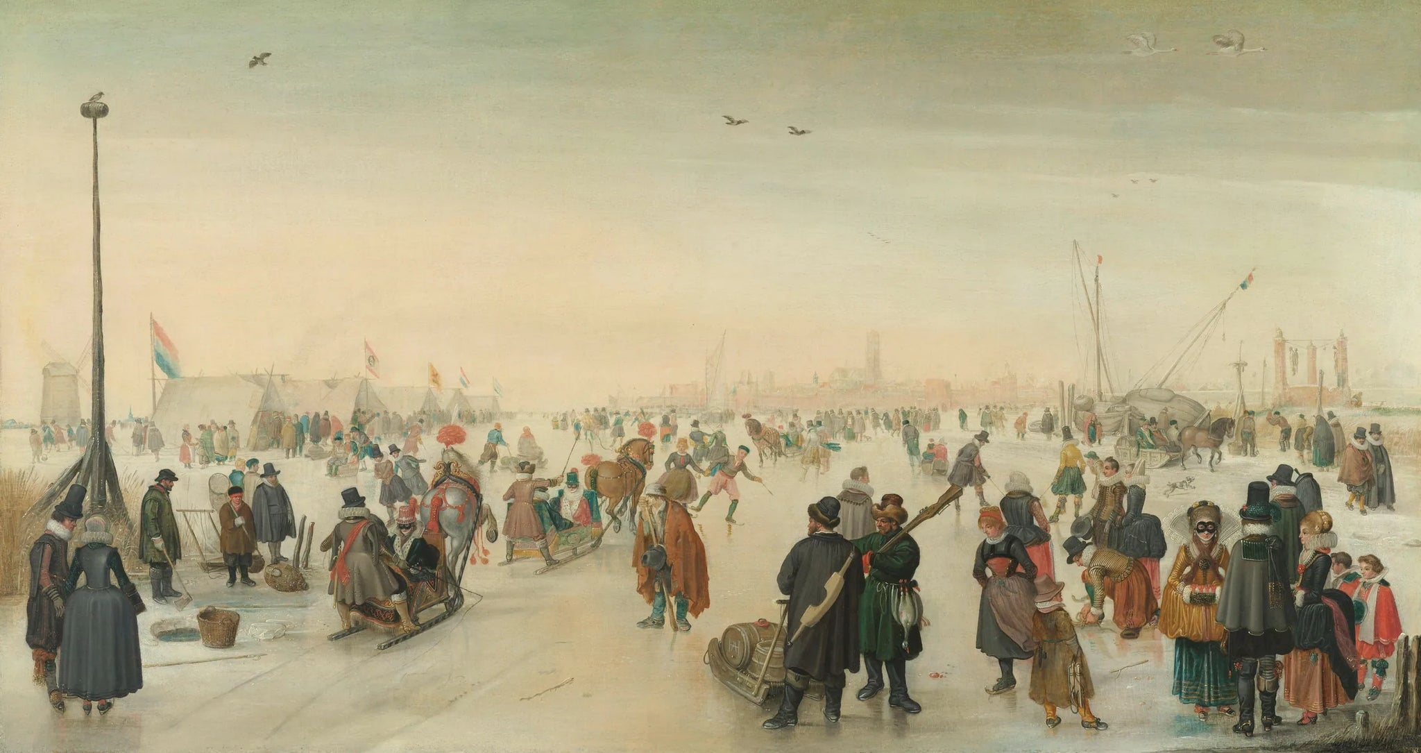 Profiter de la glace près d'une ville - Hendrick Avercamp image 1 reproduction d’œuvre d’art à l’huile