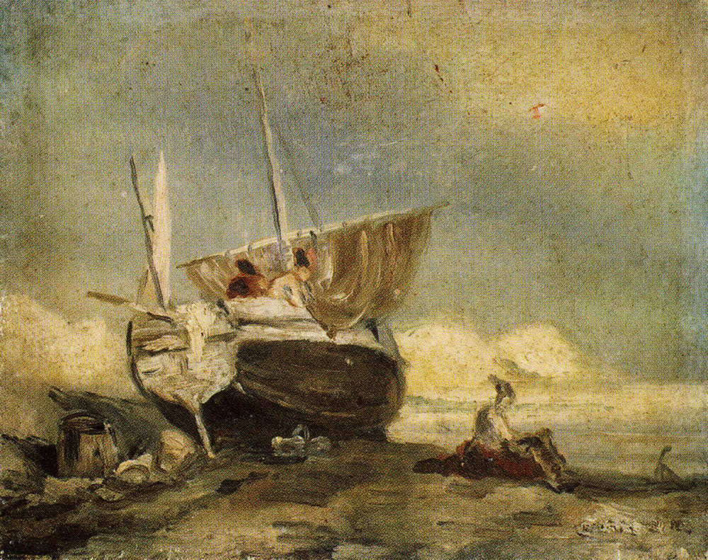 Beached Sailing Boat with Figures - James Ensor
