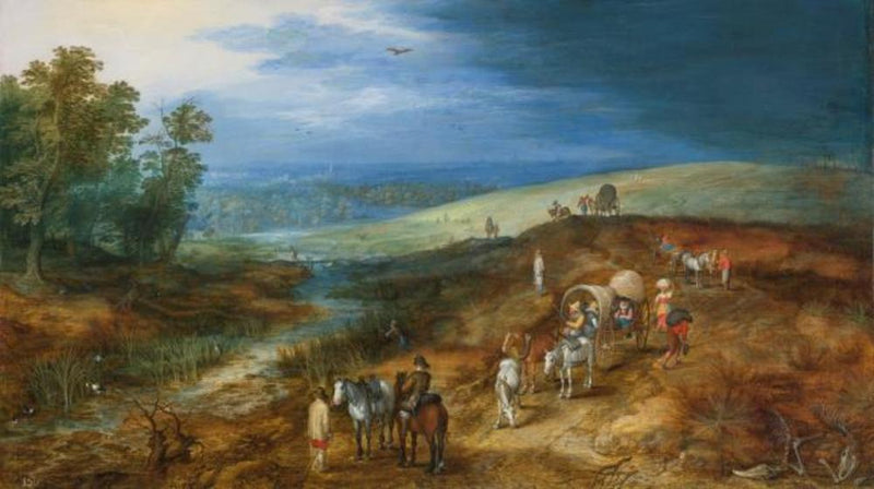 Paysage avec des voyageurs et un chasseur de butors - Jan Brueghel l'Ancien