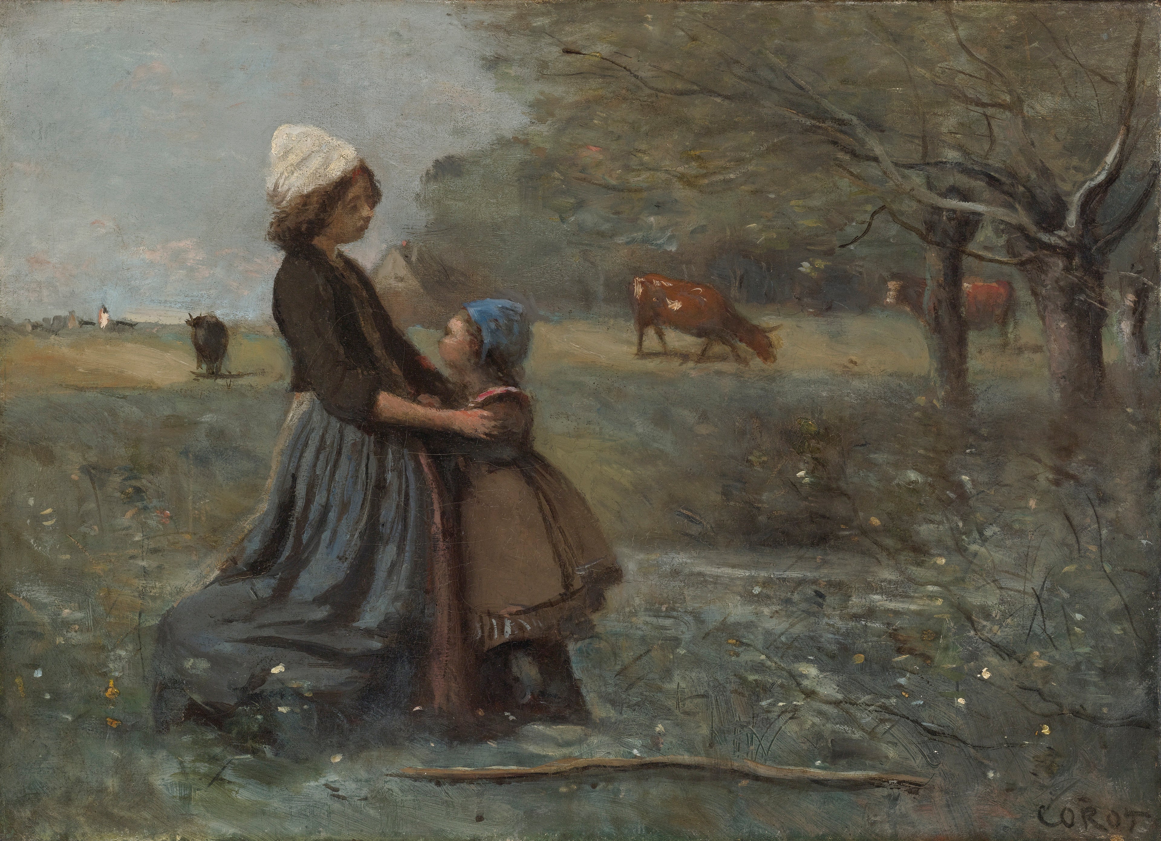 Les Deux Sœurs dans la prairie - Jean-Baptiste Camille Corot