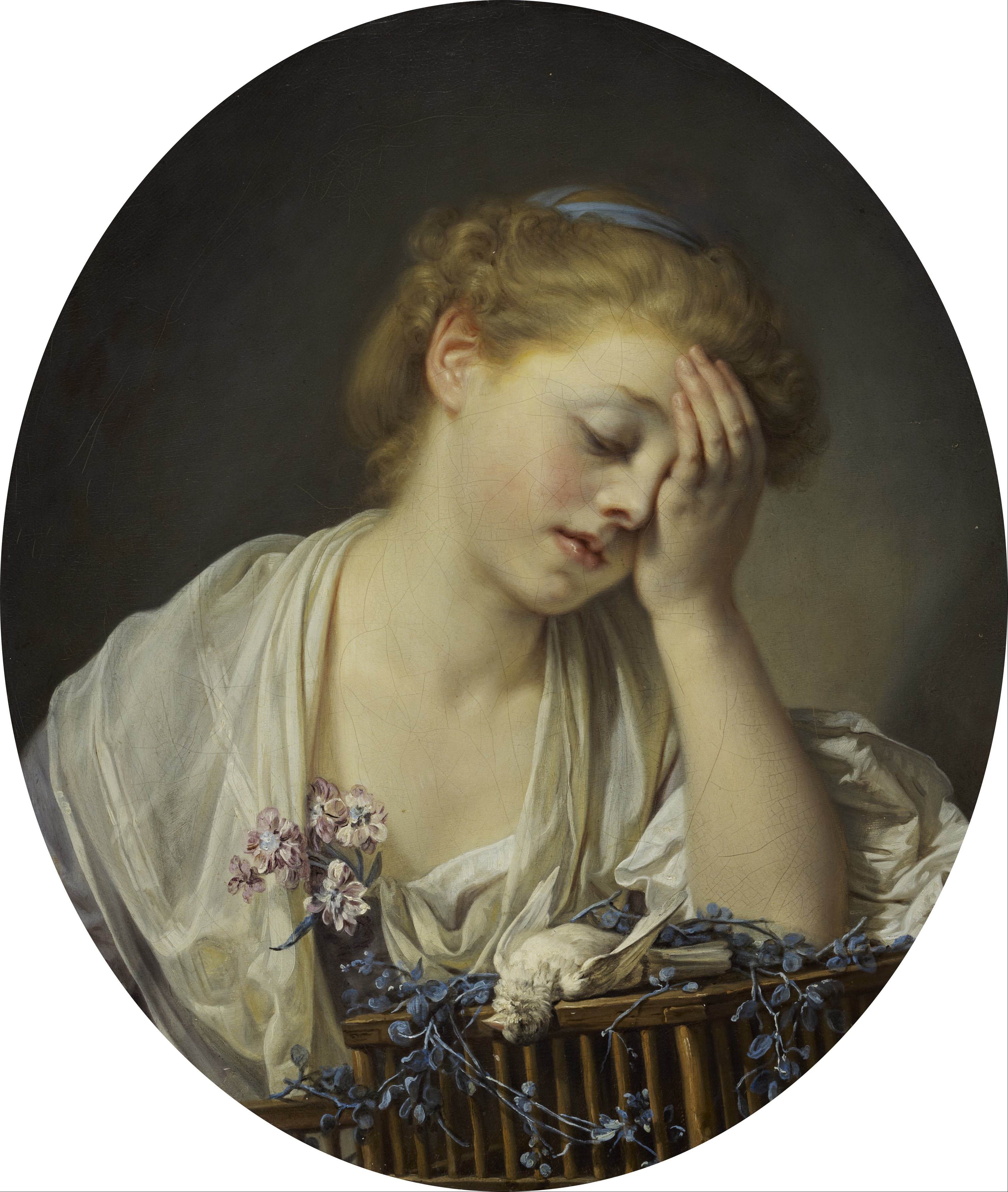 Jeune Fille qui pleure son oiseau mort - Jean-Baptiste Greuze - Alpha Reproduction