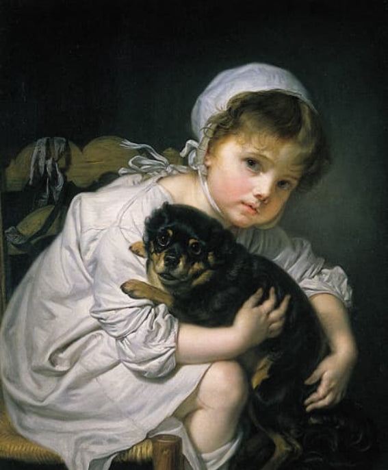 Petite fille et son chien - Jean-Baptiste Greuze - Alpha Reproduction