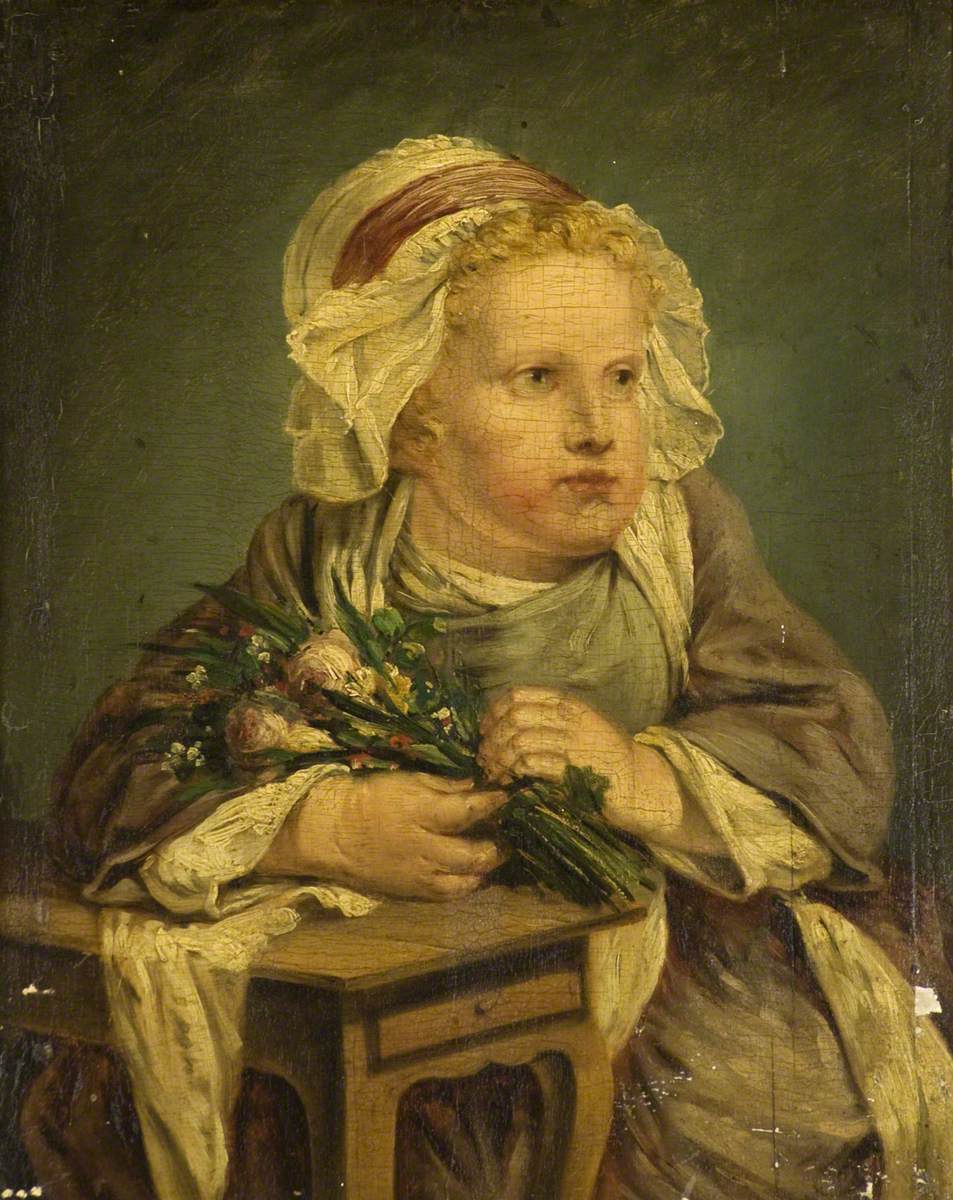 Un enfant avec un bouquet de fleurs - Jean-Baptiste Greuze - Alpha Reproduction