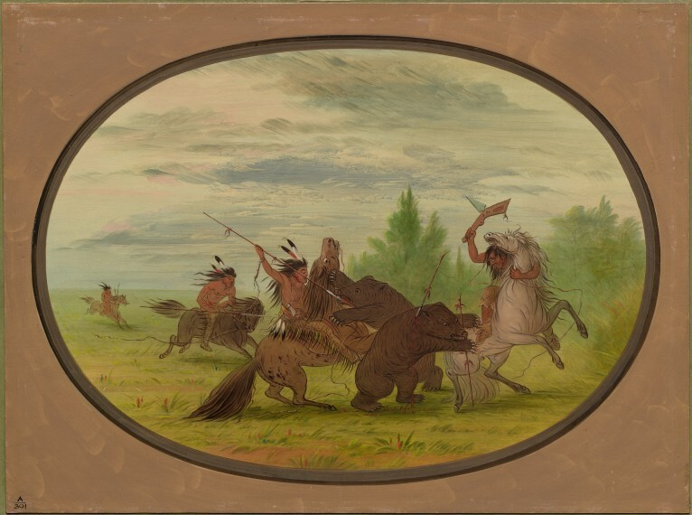 Indiens K'nisteneux attaquant deux grizzlis - George Catlin