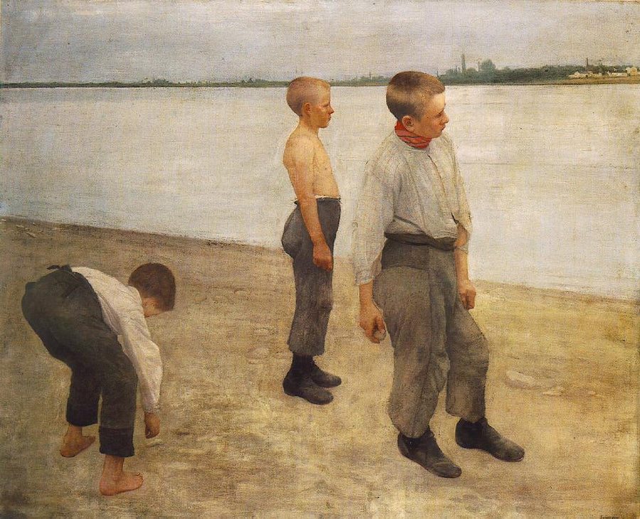 Garçons jetant des cailloux dans la rivière, Károly Ferenczy, 1890