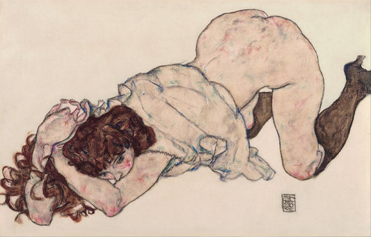✨ สาวน้อยนั่งคุกเข่า พิงศอก – Egon Schiele (1917)