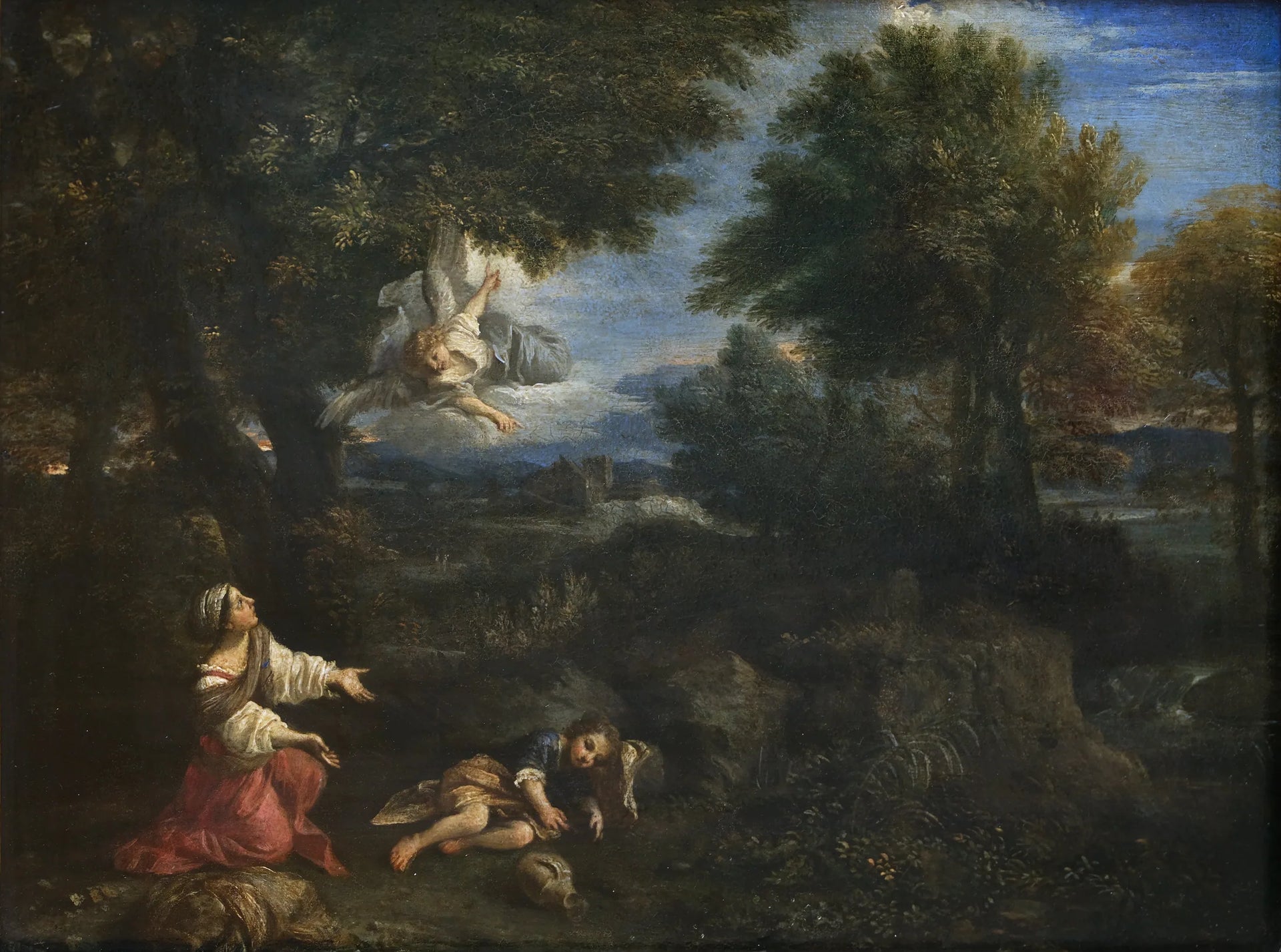 L'Ange apparaissant à Agar dans le désert - Pier Francesco Mola image 1 tableau peint à l’huile sur toile