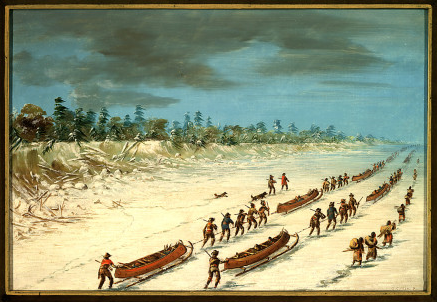 La Salle traversant le lac Michigan sur la glace. 8 décembre 1681 - George Catlin