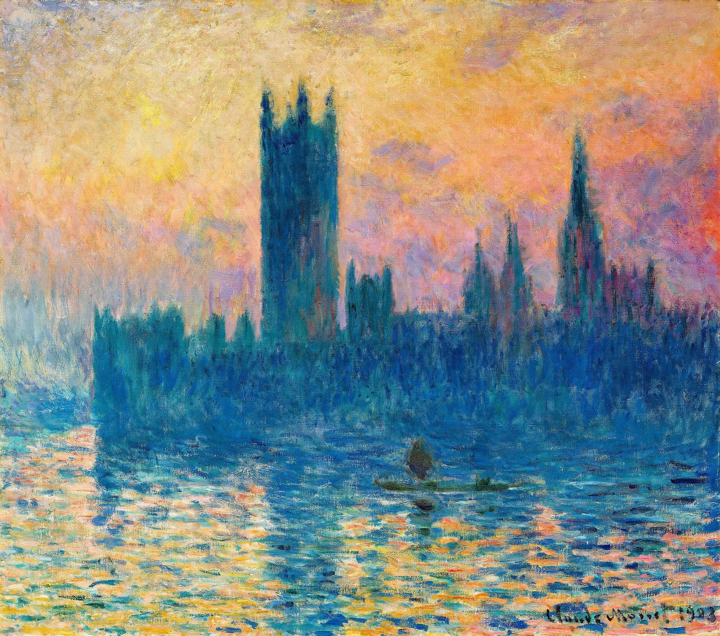 รัฐสภาลอนดอน พระอาทิตย์ตก - Claude Monet