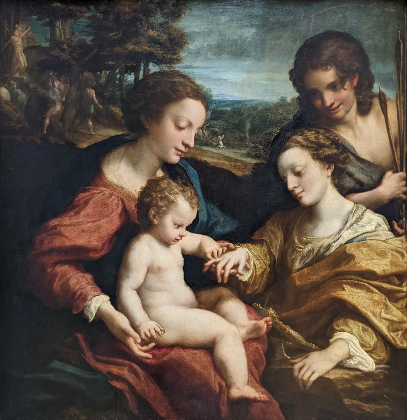 การสมรสลึกลับของนักบุญ Catherine แห่งอเล็กซานเดรีย ต่อหน้าของนักบุญ Sébastien - Antonio da Correggio