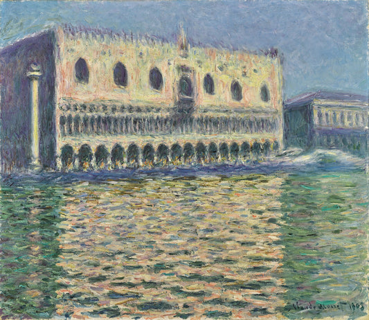 🌅 พระราชวังดยุก Claude Monet (1908) – เวอร์ชันสว่างไสวพร้อมแสงสะท้อนสีทอง