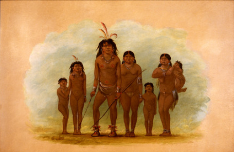 Le chef Lengua, ses deux épouses et ses quatre enfants - George Catlin