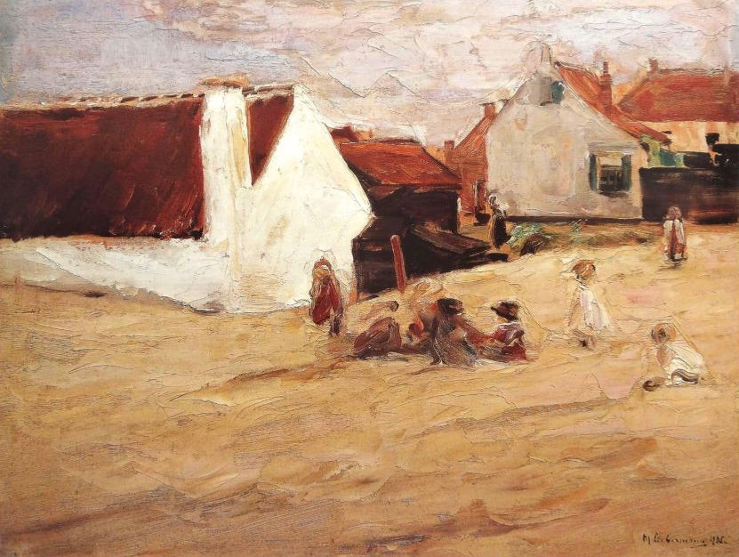 Place du village avec des enfants qui jouent - Max Liebermann