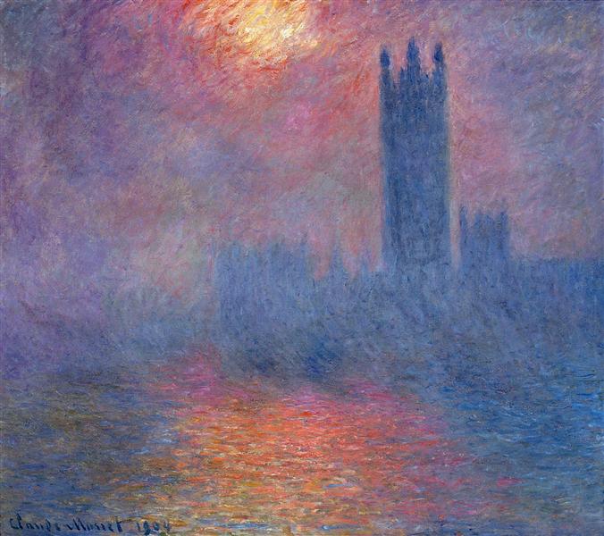 🌫️ ลอนดอน, รัฐสภา, ช่องแสงแดดในหมอก – Claude Monet (1904)