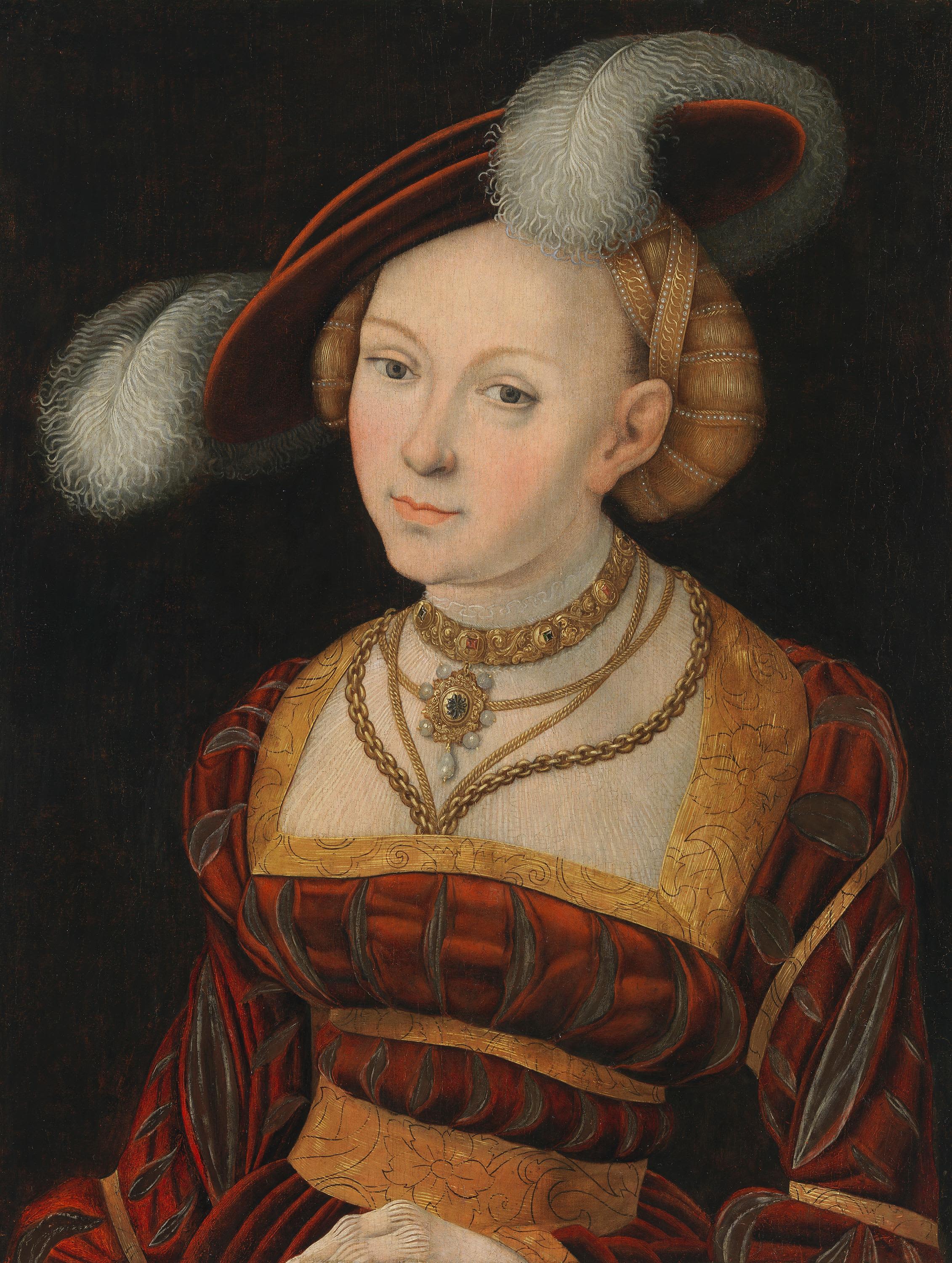 Figure féminine à mi-corps avec un chapeau à plumes - Lucas Cranach the Elder