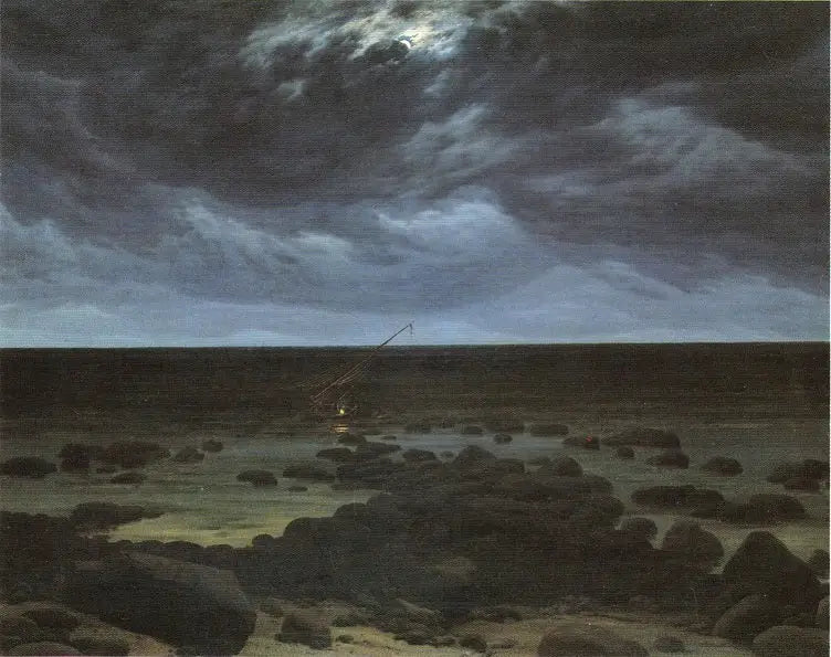 Reproduction du tableau « Rivage avec bateau échoué au clair de lune - Caspar David Friedrich » par Alpha Reproduction en peinture à l’huile