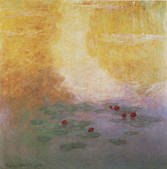 🌞 ดอกบัวในแสงอาทิตย์ยามรุ่งอรุณ – Claude Monet, 1908