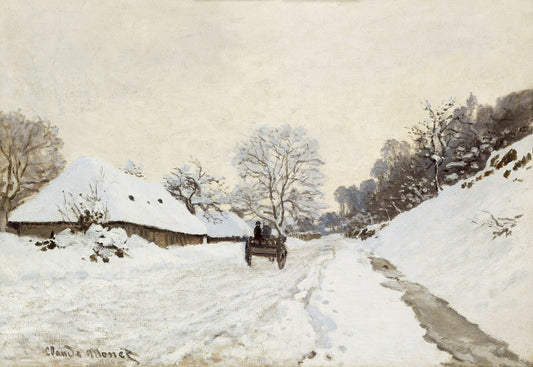 "รถเข็นบนถนนที่ปกคลุมด้วยหิมะที่ฮงเฟลอร์" – Claude Monet (1865/1867)