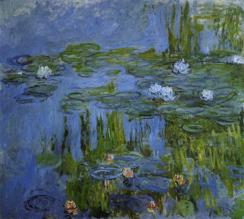 🌿 ดอกบัวสาย – เงาสีเขียวและดอกไม้สีขาว – Claude Monet