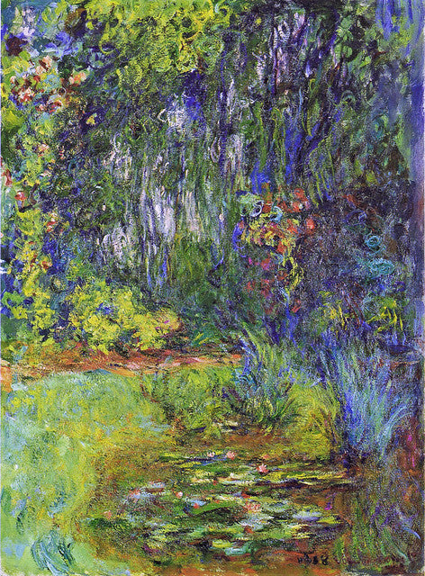 🌿 มุมน้ำพุในสวนพร้อมบ่อน้ำที่มีดอกบัวสาย – Claude Monet