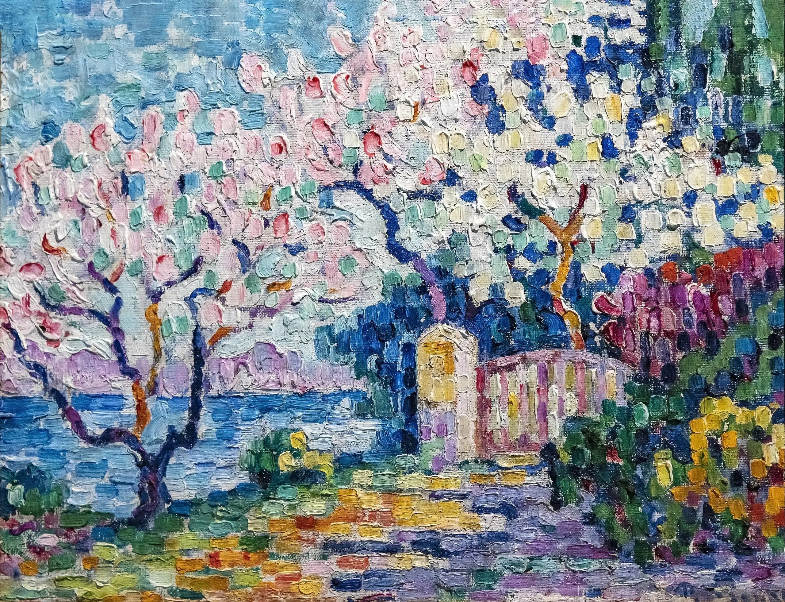 Reproduction du tableau « Arbres en fleurs - Paul Signac » par Alpha Reproduction en peinture à l’huile