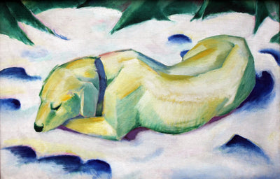 Reproduction du tableau « Chien couché dans la neige - Franz Marc » par Alpha Reproduction en peinture à l’huile