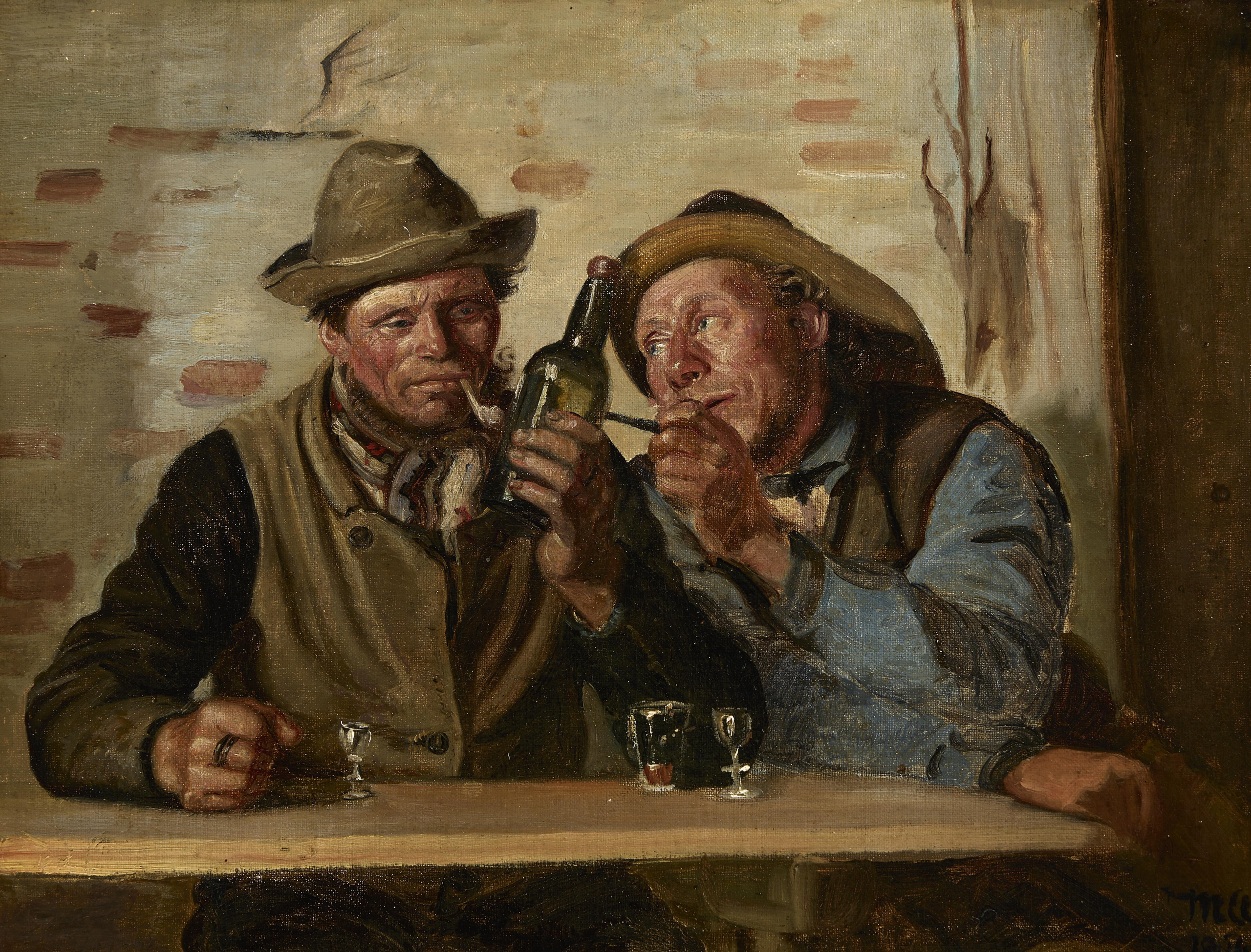 Deux pêcheurs de Skagen savourent une cigarette et un verre à l’auberge. - Michael Peter Ancher - Alpha Reproduction