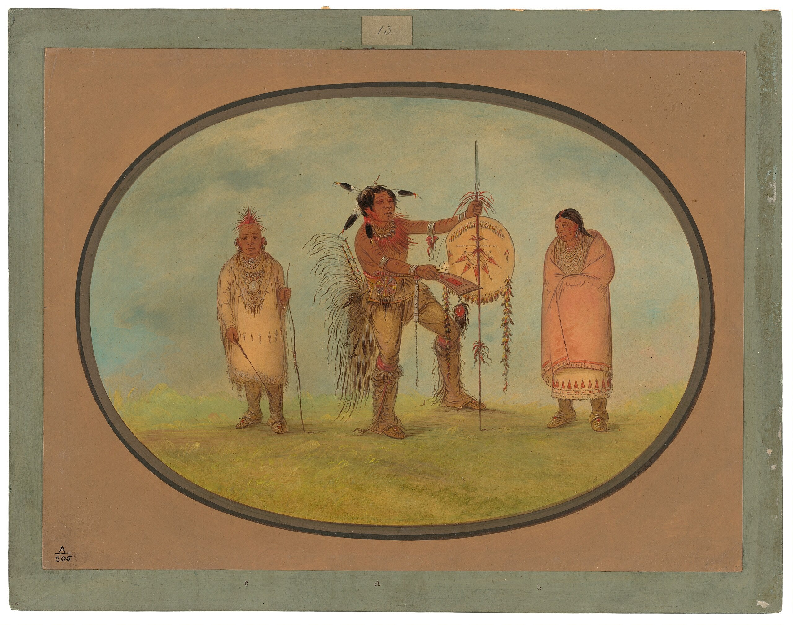 Guerrier Saukie, sa femme et un garçon - George Catlin